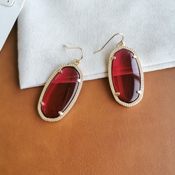 Kendra Scott Elle Gold Berry red glass Earrings - Picture 3 of 4